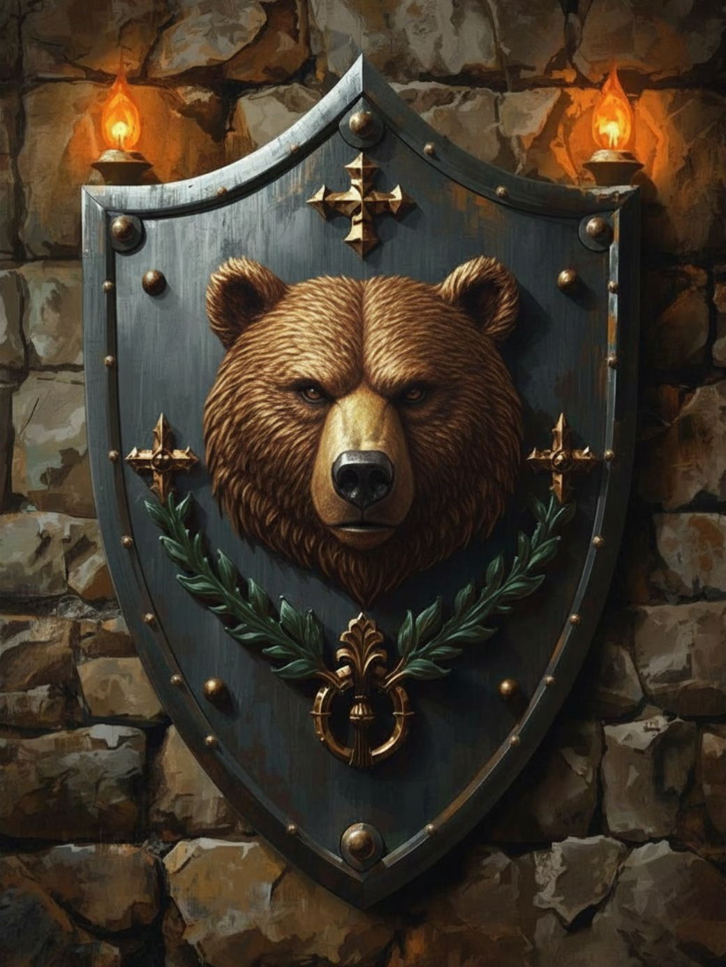 Paint by Number Bear Heraldic Shield Crest – DIY Adult Painting Kit