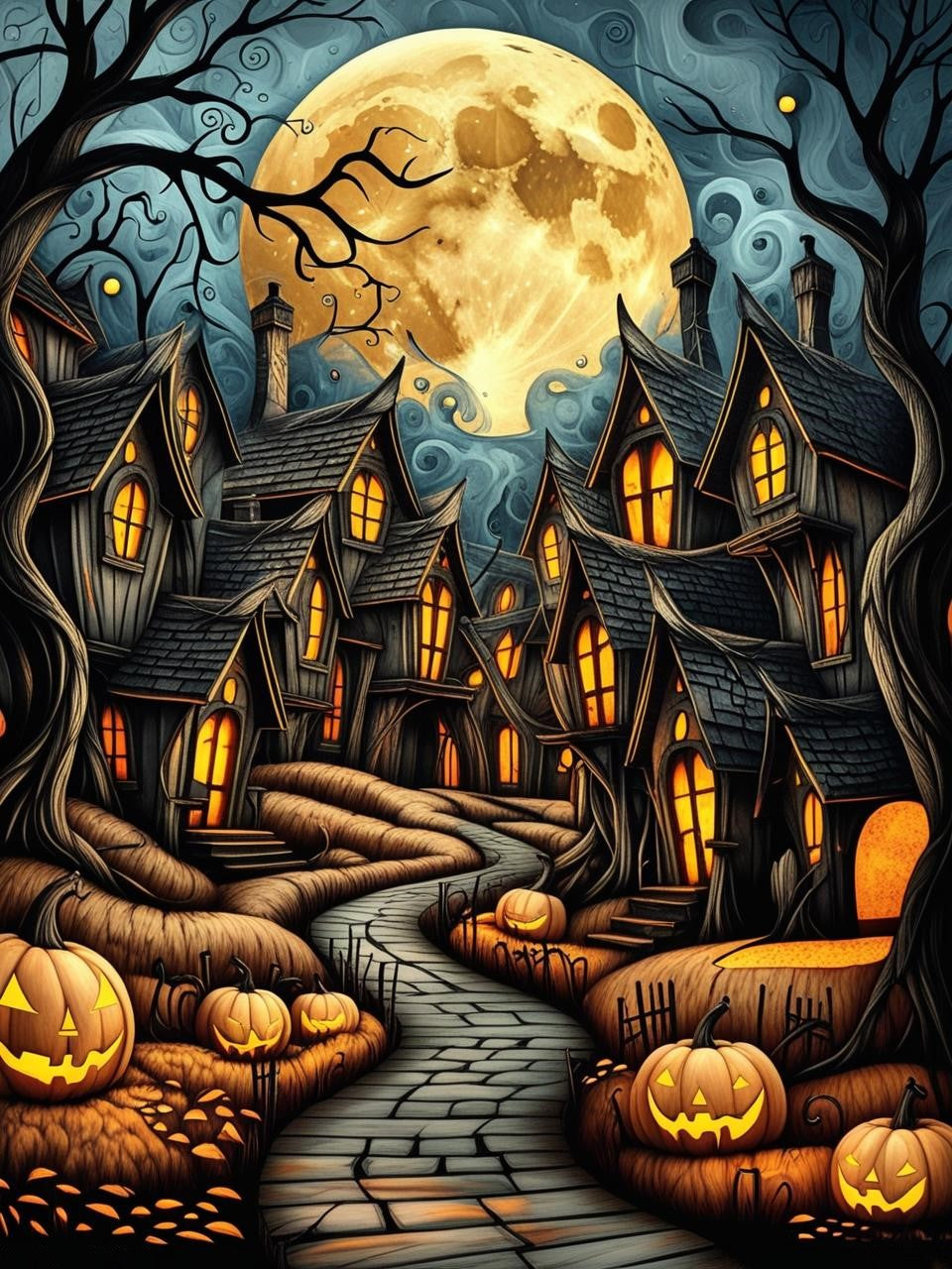 Haunted Halloween Village Paint by Number