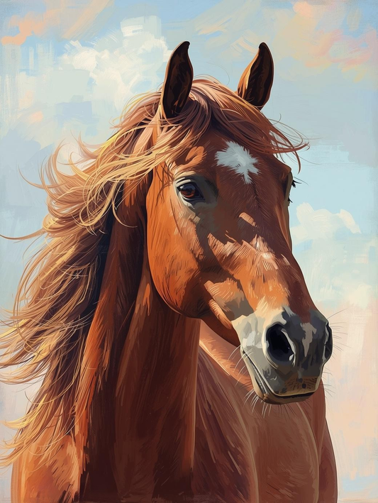 Paint By Number Noble Horse Portrait in Chestnut Coat – Rustic Paint by Number Kit for Adults