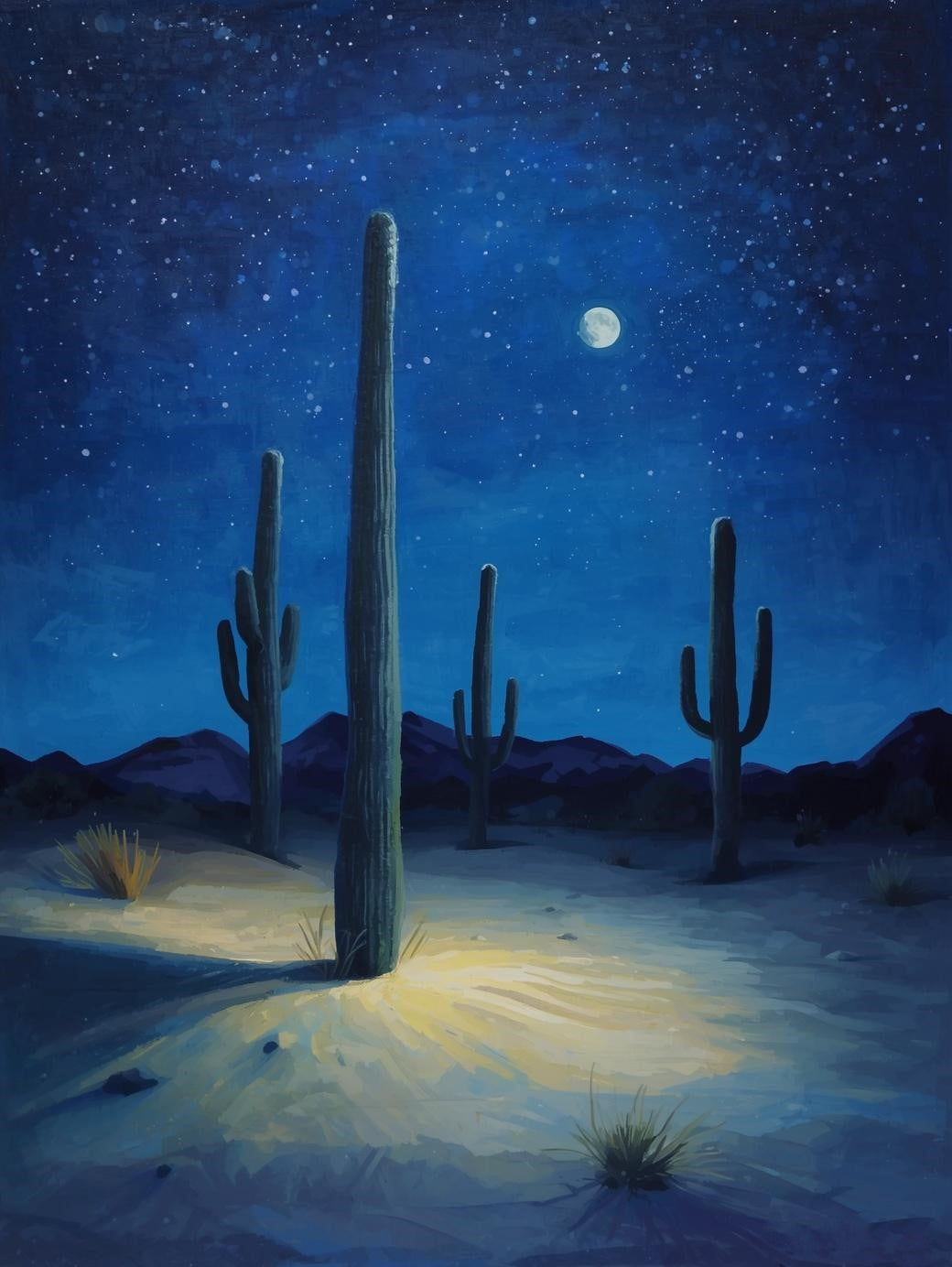 Paint by Number Starry Desert Landscape with Moonlit Cactus – Paint by Number Kit for Adults
