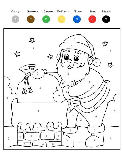 Free Color By Number Santa on the Roof