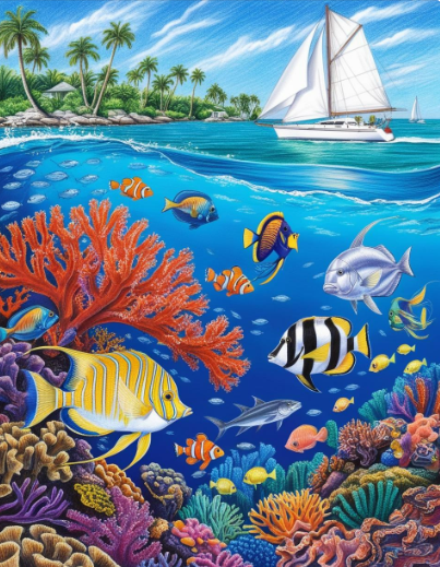 Paint by Number Biscayne National Park (Florida) – Coral Reef with Colorful Fish