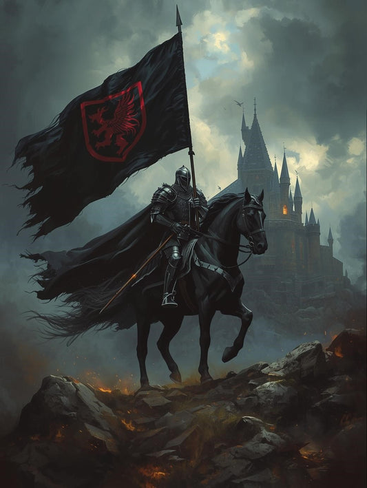 Paint by Number Dark Knight with War Banner and Castle – Acrylic Painting Kit for Adults