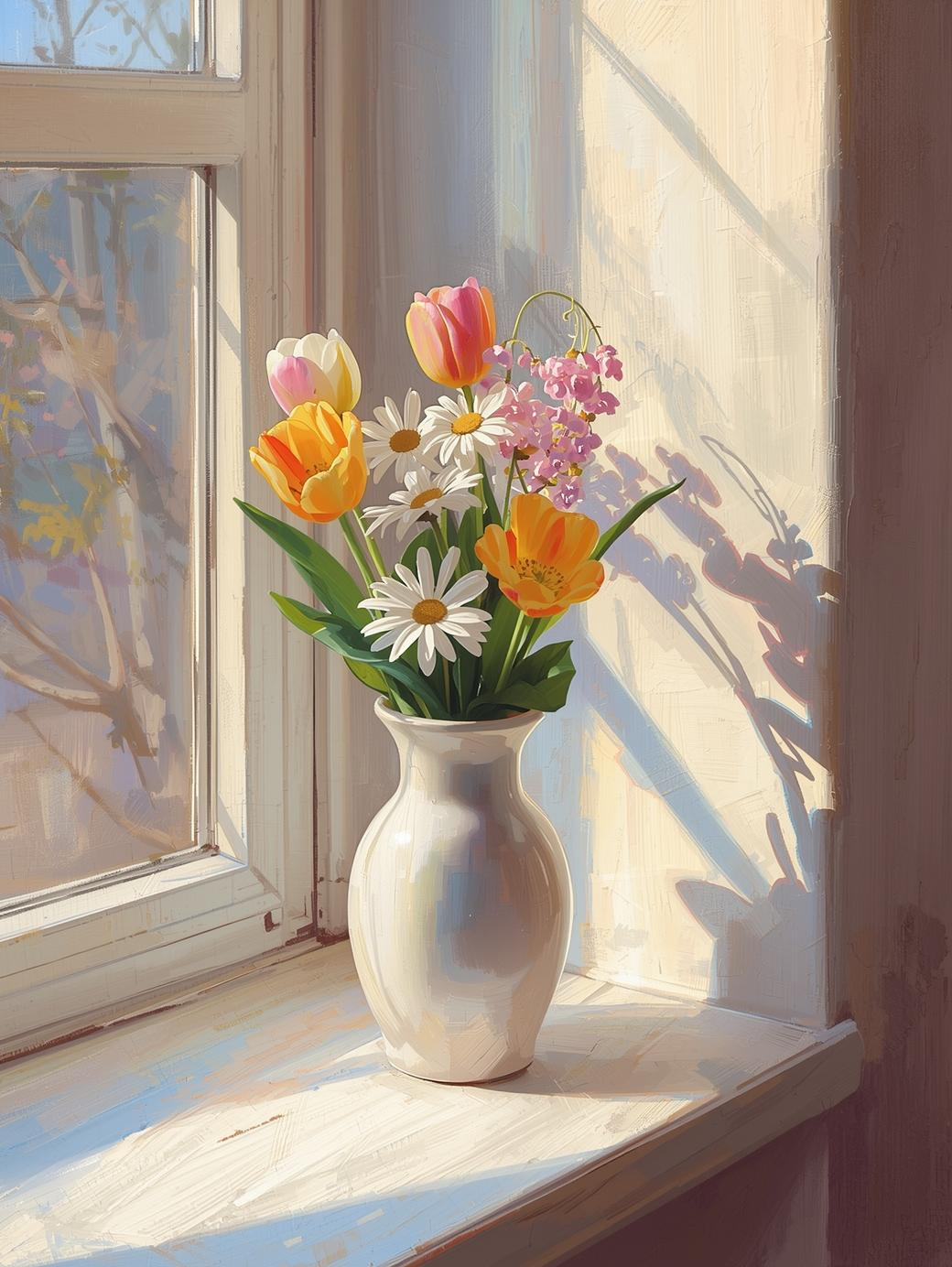 Paint by Number Garden Tulips in Bloom – Vibrant Floral Canvas DIY Kit for Adults, Bright Spring Garden Painting
