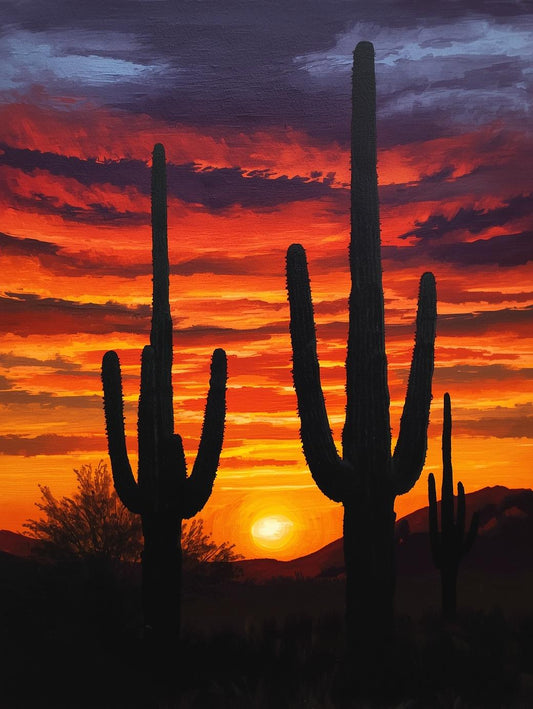 Paint by Number Saguaro Cactus Silhouettes at Sunset – Paint by Number Canvas Kit