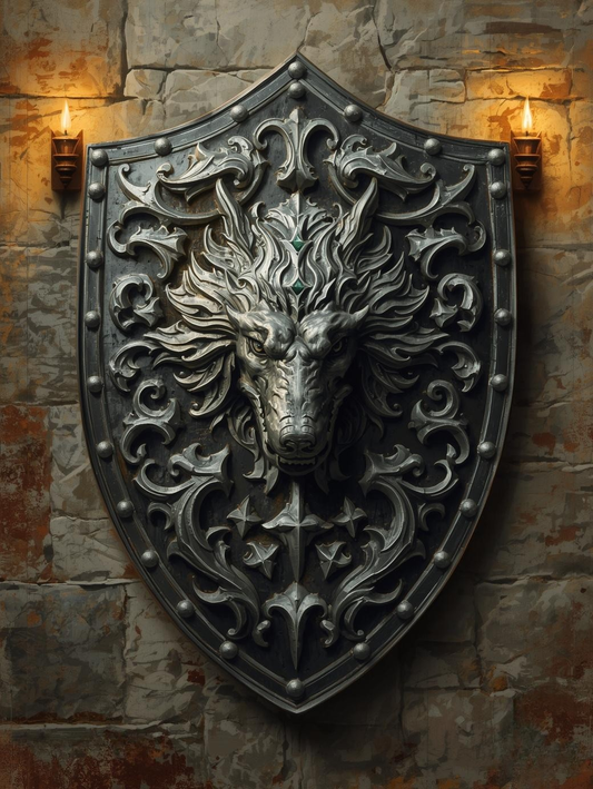 Paint by Number Silver Wolf Heraldic Shield – Adult Paint by Number Kit