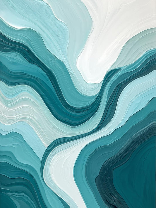 Paint by Number Abstract Ocean Flow – Teal Wave Wall Art Kit for Adults