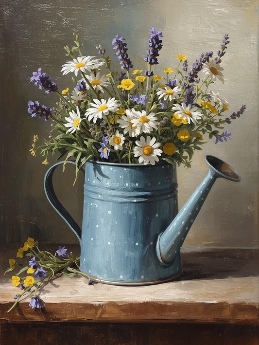 Paint by Number Cottage Wildflowers in Watering Can
