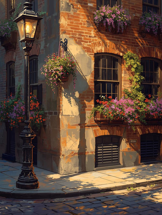 Paint by Number Cozy Street Corner with Victorian Lamp