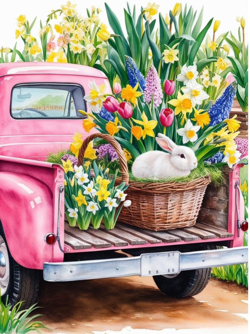 Paint By Number Vintage Easter Bunny Truck