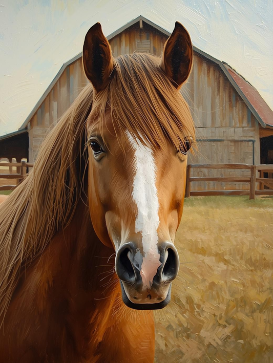 Paint By Number Calm Chestnut Horse in Country Field – DIY Paint by Number Kit