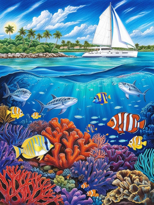 Paint by Number Biscayne National Park (Florida) – Underwater Coral Reef with Colorful Fish