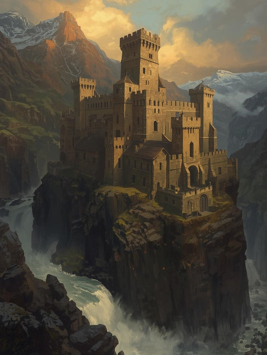 Paint by Number Mountain Cliff Castle Fortress – DIY Painting Kit