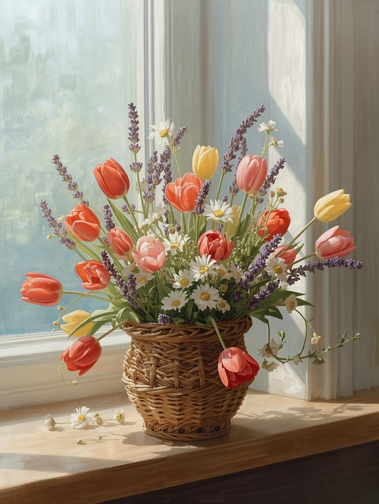 Paint by Number Spring Tulips in Bloom – Vibrant Floral Canvas DIY Kit for Adults, Lush Garden Painting