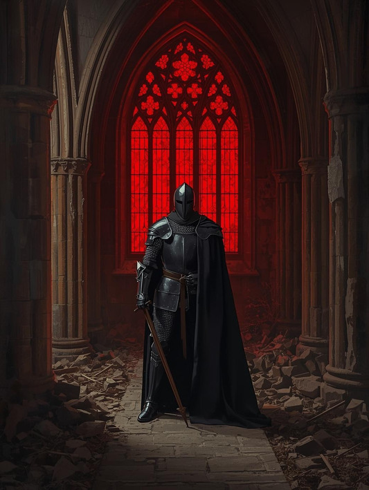 Paint by Number Black Knight in the Crimson Cathedral – DIY Paint by Number Canvas Kit