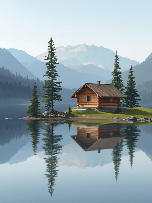 Paint by Number Lakeside Cabin Reflection – Beginner Friendly Paint by Number Kit