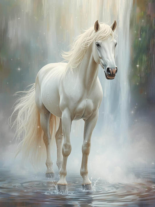 Paint By Number White Stallion in Mystic Water Scene – DIY Paint by Number Kit