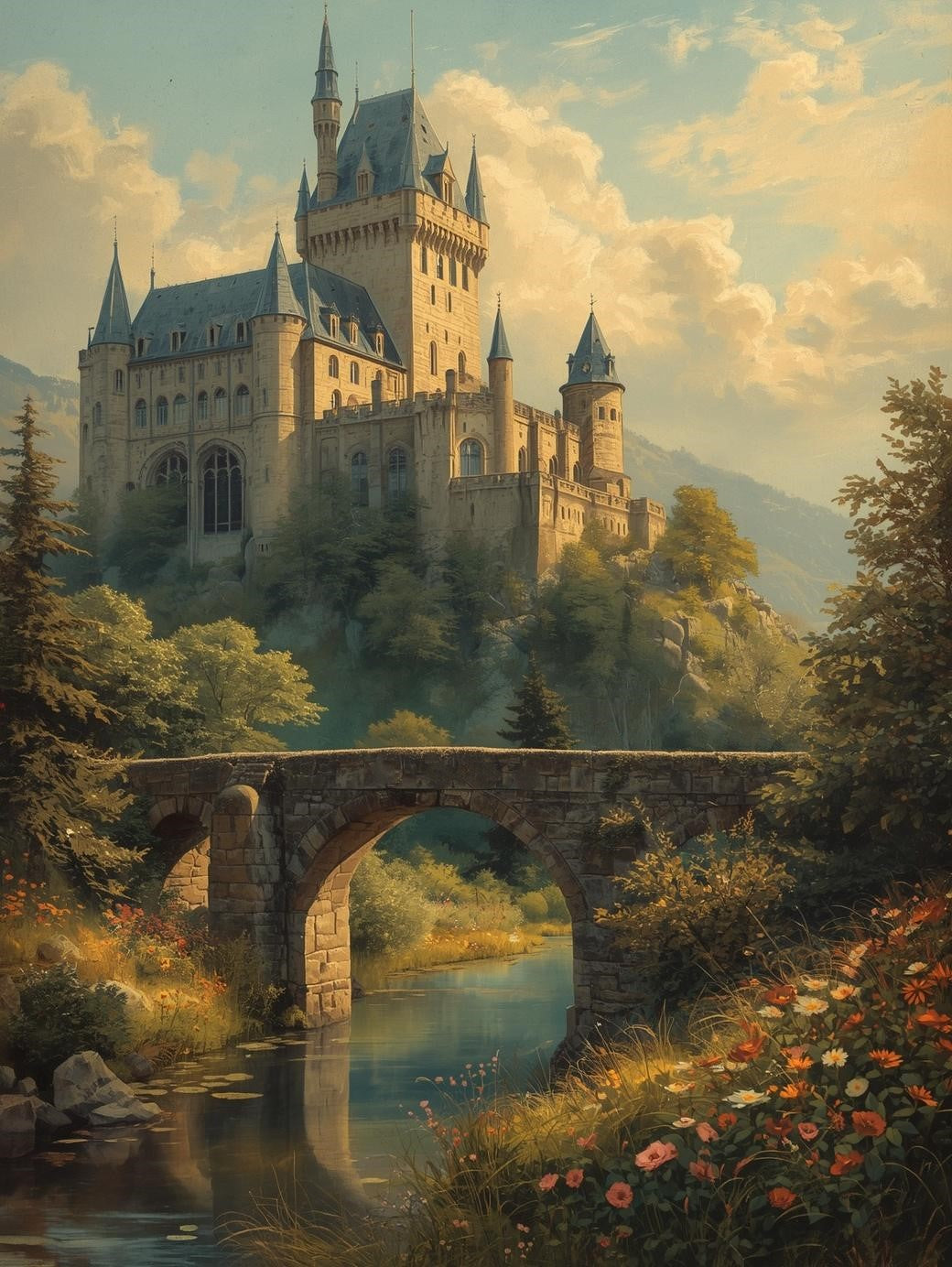 Paint by Number Riverside Castle in Bloom – DIY Painting Kit