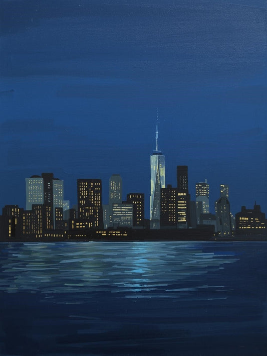 Paint by Number New York City Skyline at Night with Reflection – DIY Paint by Number Kit