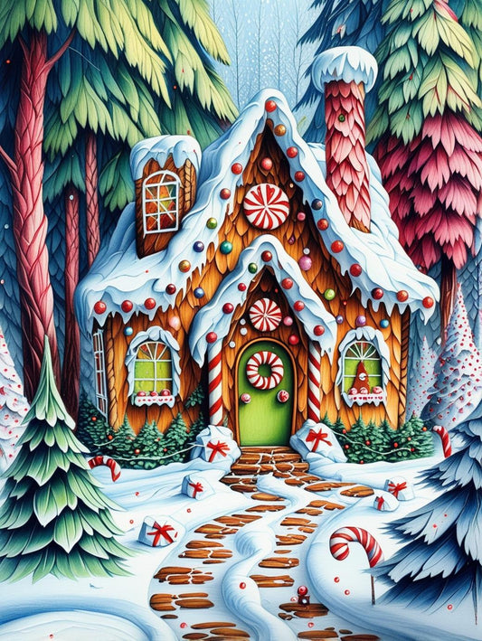 Paint by Number Candy Cane Gingerbread House