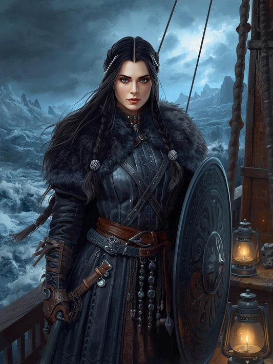 Paint by Number Dark-Haired Viking Shieldmaiden – Nordic Paint by Number Kit