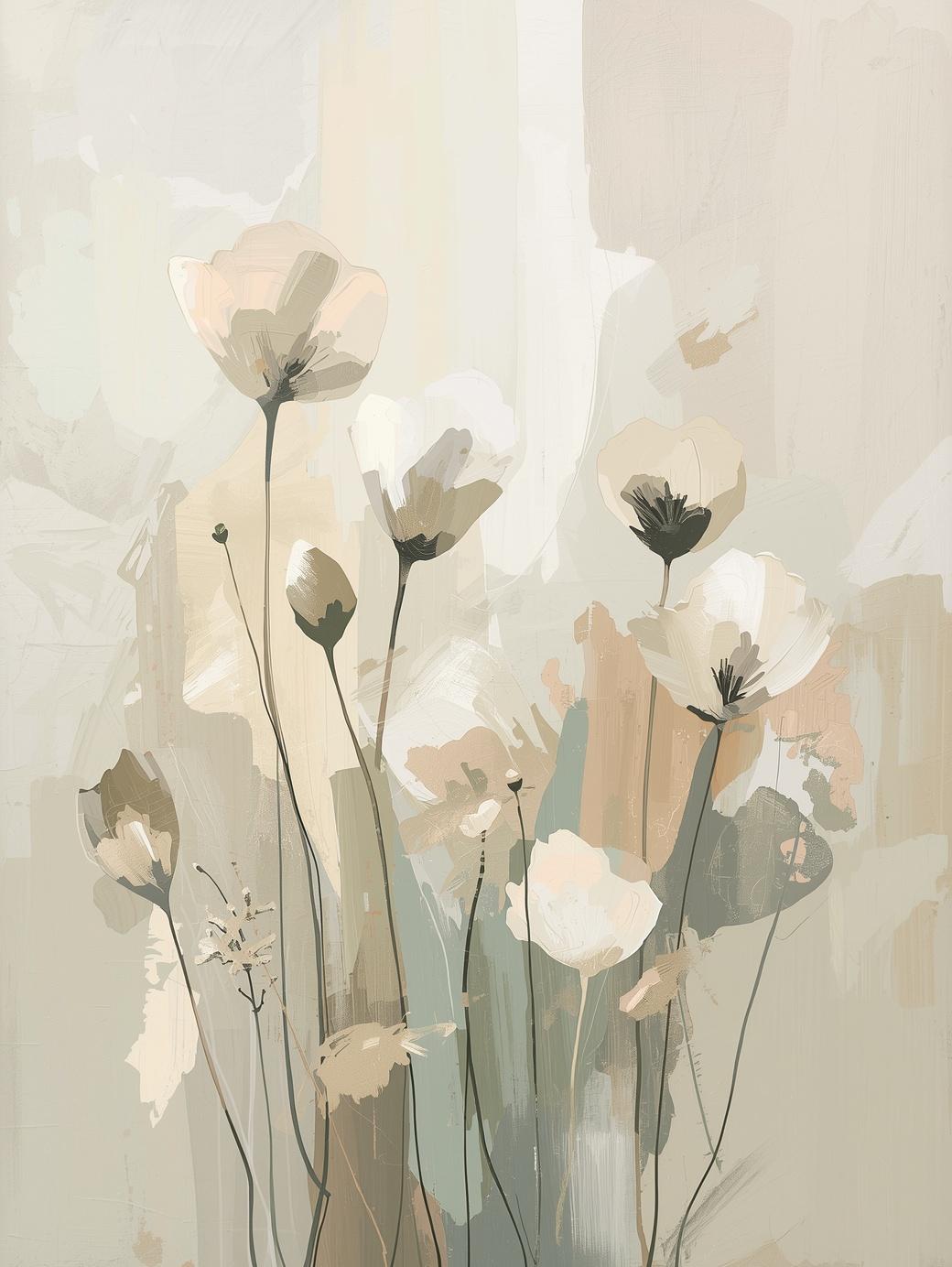 Paint by Number Neutral Meadow Blooms – Soft Botanical Art for Adults