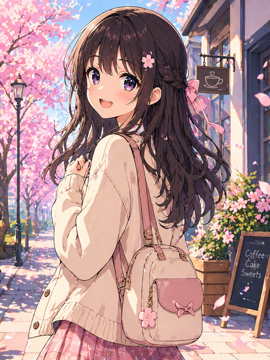 Paint by Number Anime Cherry Blossom Street Girl – DIY Painting Kit