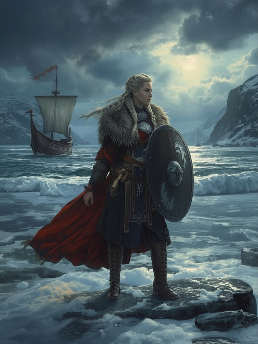 Paint by Number Viking Shieldmaiden on Frozen Cliffs – Viking Paint by Number Canvas