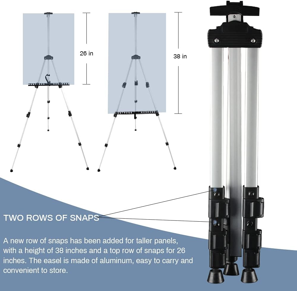 Artist's Adjustable Metal Tripod Easel with Portable Carrying Case