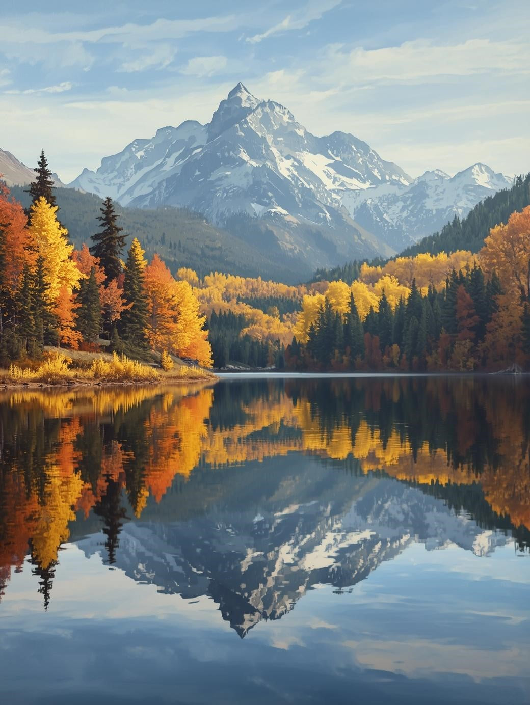 Paint by Number Mountain Lake with Snow-Capped Peaks and Fall Reflections - DIY Canvas Paint by Number Kit