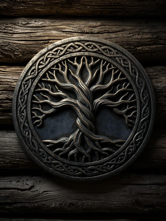 Paint by Number Celtic Tree Medallion on Rustic Wood – DIY Viking Wall Art Canvas