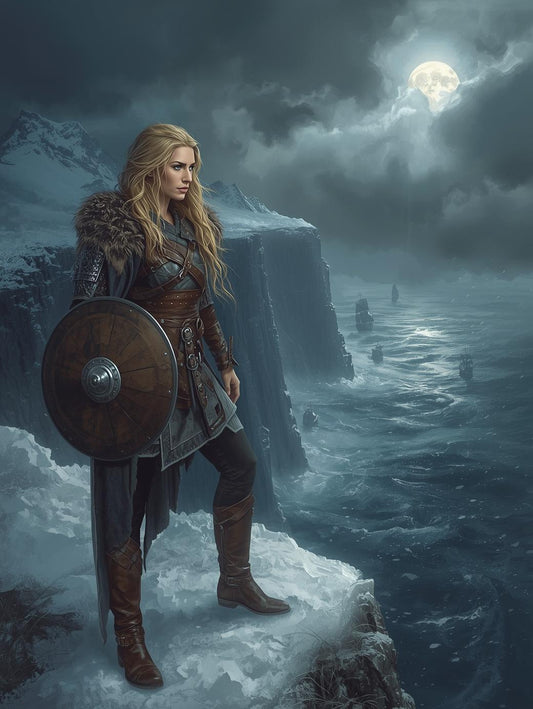Paint by Number Viking Shieldmaiden Beside Longship – DIY Paint Kit for Adults