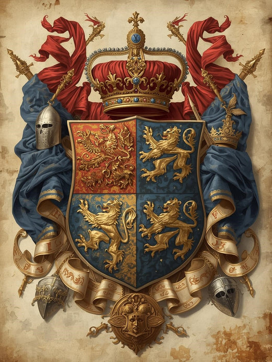 Paint by Number Royal Medieval Family Shield Crest – DIY Adult Painting Kit