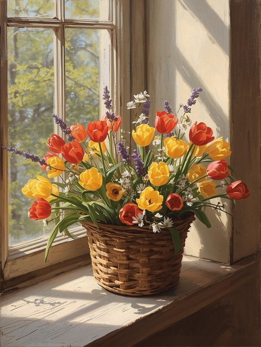 Paint by Number Elegant Tulip Arrangement – Sophisticated Floral Canvas DIY Kit for Adults, Classic Garden Painting