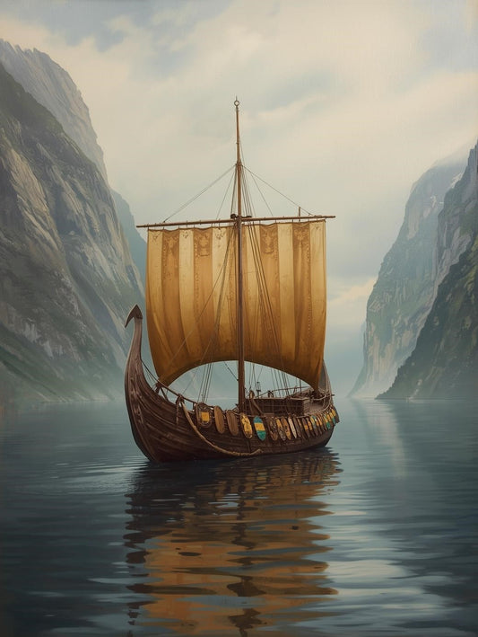 Paint by Number Viking Longship Through Nordic Fjords – Nordic Canvas Painting Kit