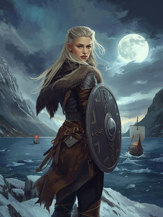 Paint by Number  Viking Shieldmaiden Beneath the Full Moon – DIY Paint by Number Kit