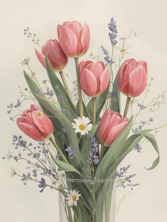 Paint by Number Pastel Tulip Bouquet – Soft Floral Canvas DIY Kit for Adults, Delicate Spring Garden Art