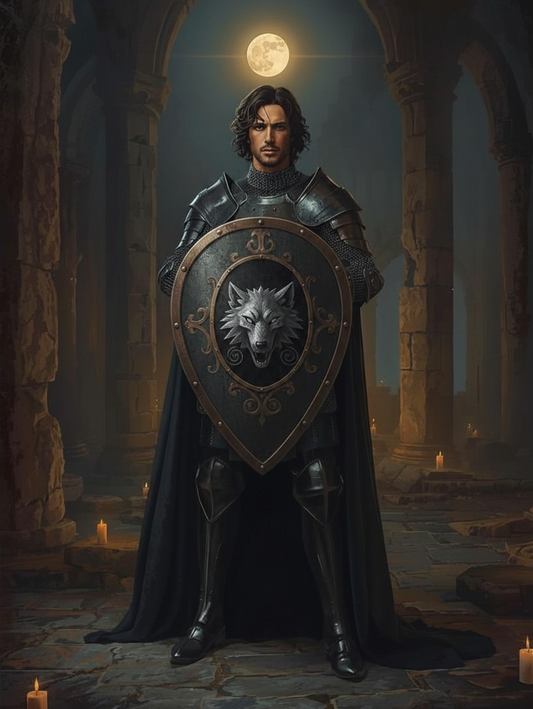 Paint by Number Moonlit Knight with Wolf Shield – Paint by Number for Adults