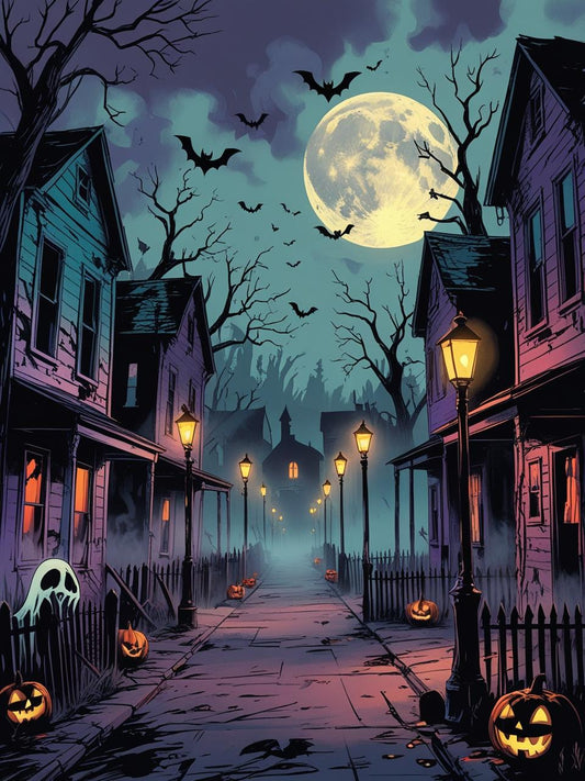 Creepy Cobblestone Village Paint by Numbers