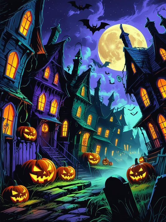 The Pumpkin Lane Village Paint by Number