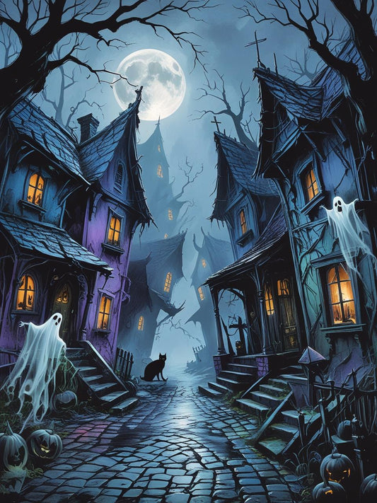 Eerie Halloween Village Paint by Number