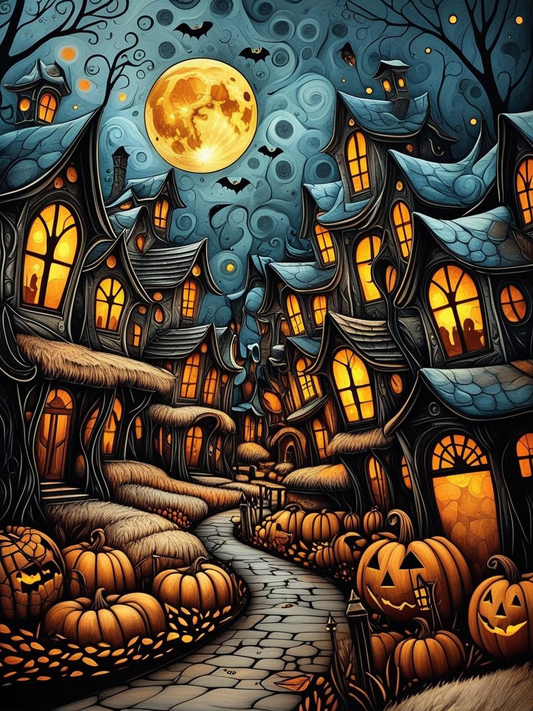 Grim Hollow Halloween Village Paint by Number