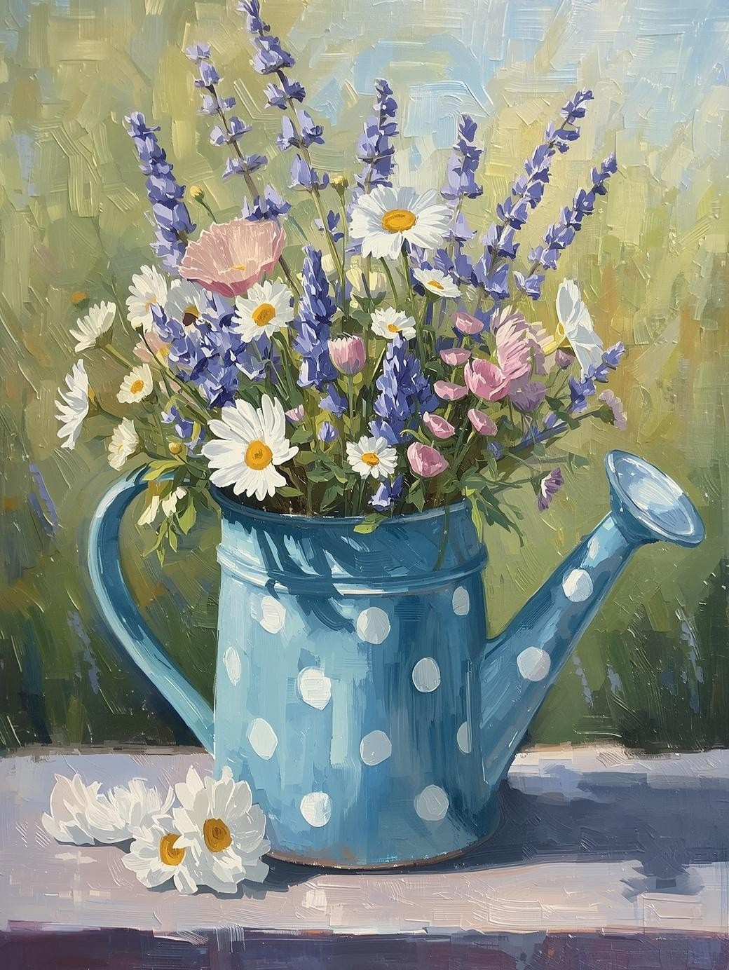 Paint by Number Country Wildflowers in Watering Can – Lush Floral DIY Canvas Kit for Adults, Serene Meadow Garden Painting