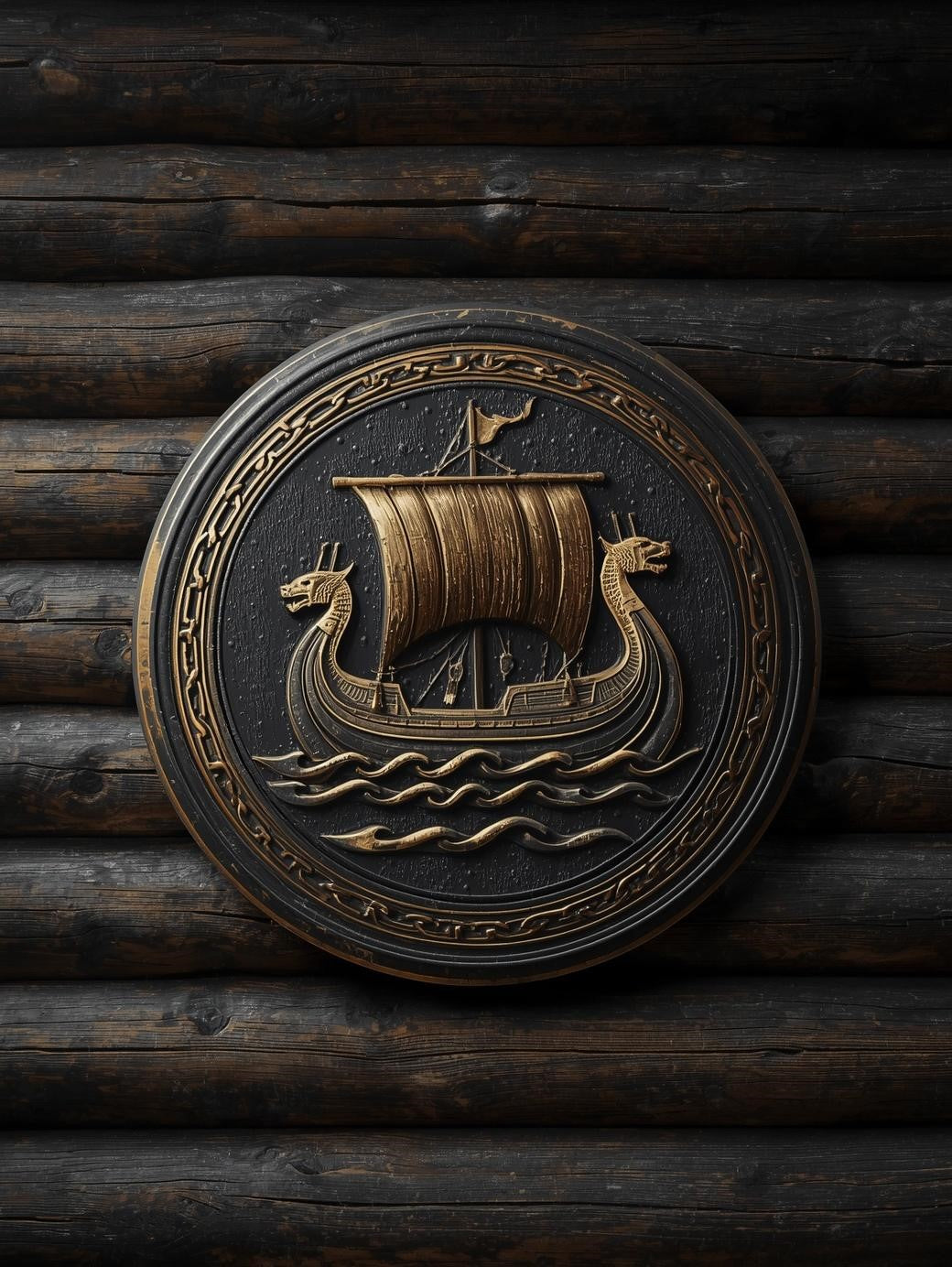 Paint by Number Viking Longship Crest on Rustic Wood – Viking DIY Wall Art Canvas