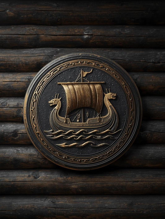 Paint by Number Viking Longship Crest on Rustic Wood – Viking DIY Wall Art Canvas