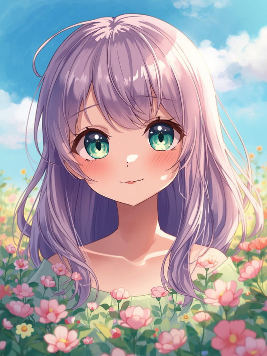 Paint by Number Anime Girl in a Lavender Garden – DIY Painting Kit for Adults