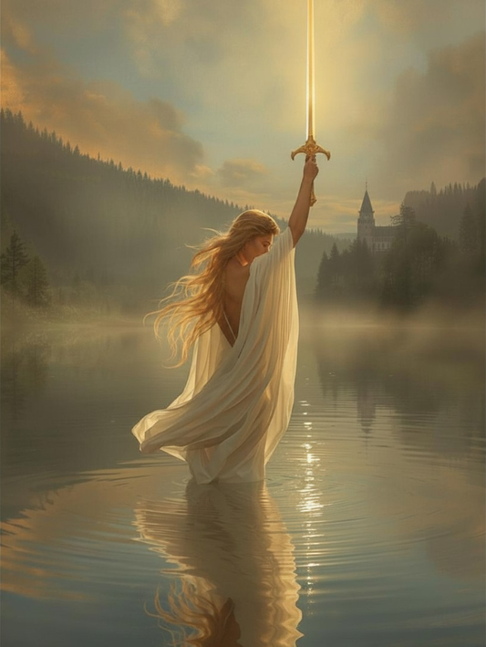 Paint by Number Lady of the Lake with Golden Sword – Acrylic Paint by Number for Adults