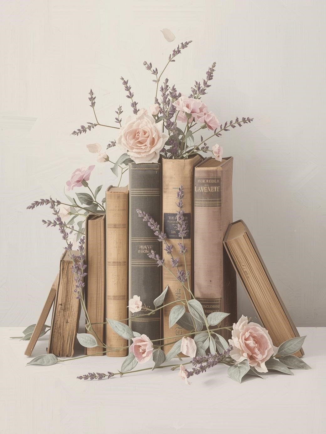 Paint by Number Vintage Books with Roses and Lavender – Paint by Number Art Kit for Adults