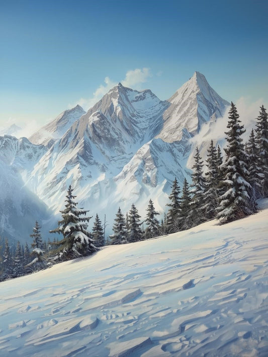 Paint by Number Snowy Mountain Peaks and Pine Trees - DIY Paint by Number Kit for Adults