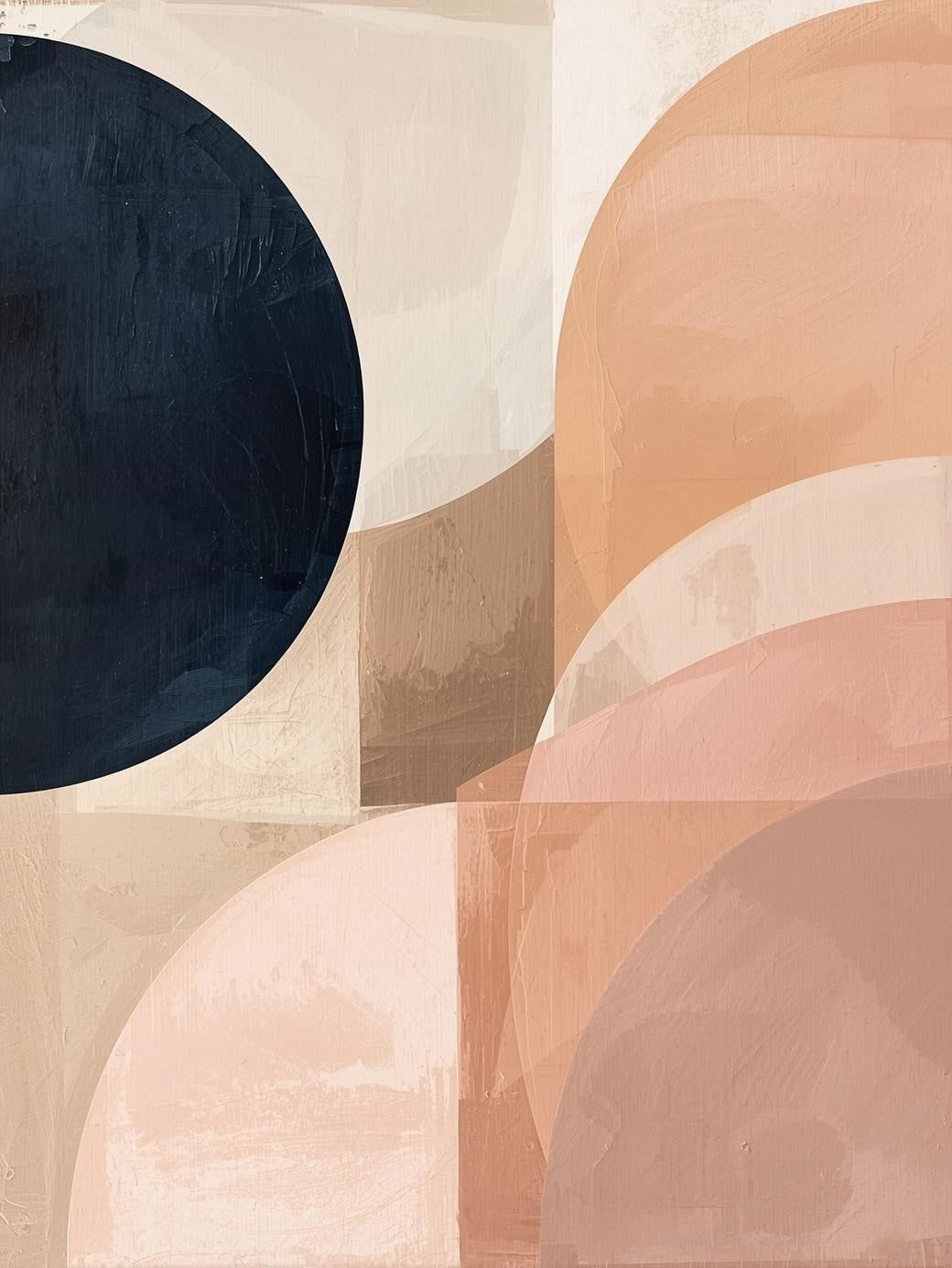 Paint by Number Abstract Navy & Blush Circles – Modern Neutral Wall Art for Adults
